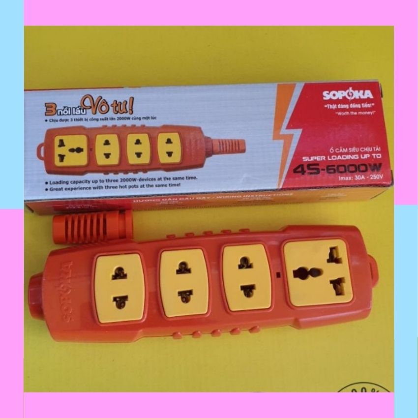 Ổ cắm điện chịu tải cao 4 lỗ, 3 lỗ - chống cháy ,chống vỡ- ổ cắm điện công nghiệp - 6000W