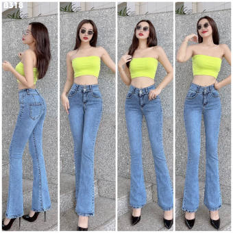 Quần jean nữ ống loe 2 nút màu xanh bạc B318