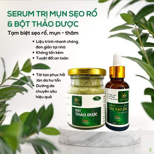 Combo Thảo Dược Khang gồm Serum đánh bay vết thâm sẹo rỗ 30ml + Bột thảo dược hàng chính hãng