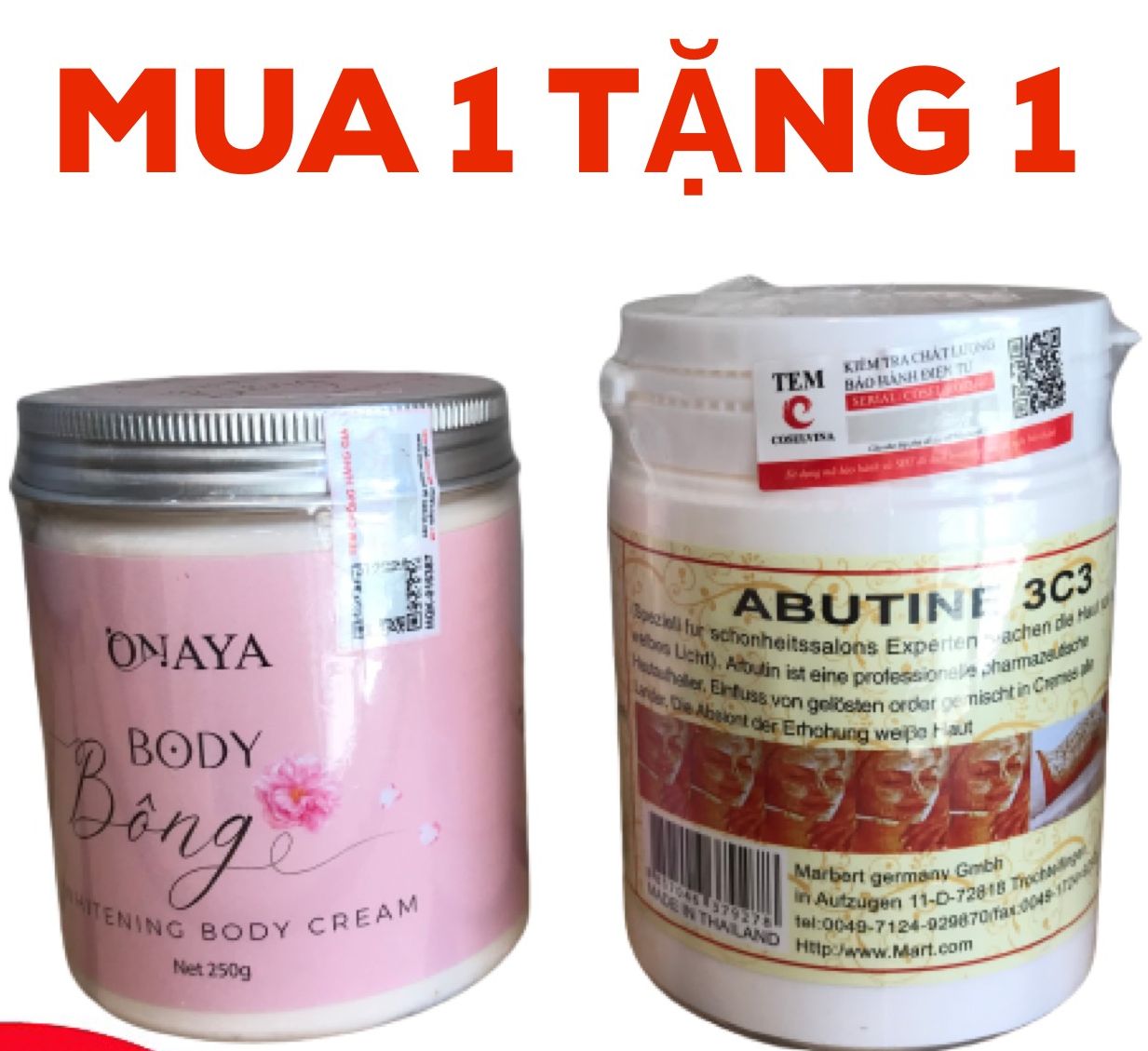 [MUA 1 TẶNG 1] Kem body Bông dưỡng trắng da ONAYA Hũ Lớn 250g TẶNG Kích trắng Lớn 250g