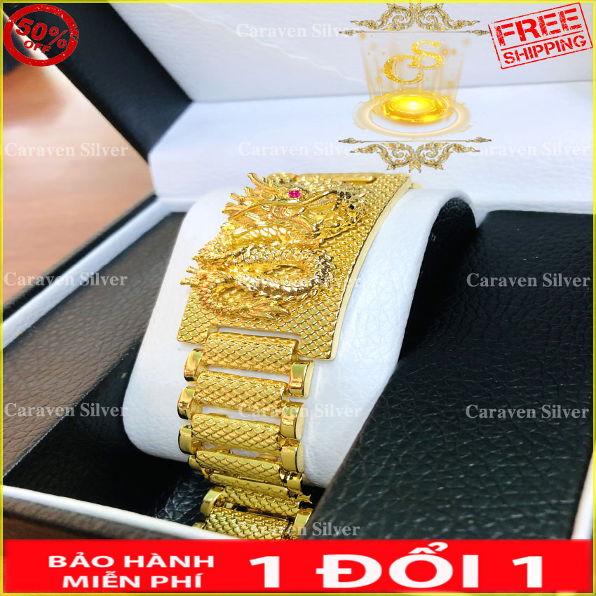 Lắc tay nam rồng nổi uốn quanh mạ vàng - Kích thước 20x2.5cm,màu vàng tươi như thật, kiểu của các tiệm vàng - Caraven silver - TH97599 - Lắc nam,lac nam,lắc tay nam,lac tay nam,lắc tay mạ vàng,lac tay vang