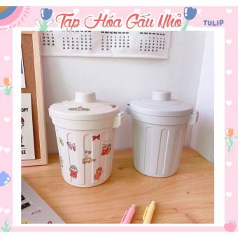Thùng rác để bàn decor có nắp đậy tiện dụng xinh xắn - taphoagaunho