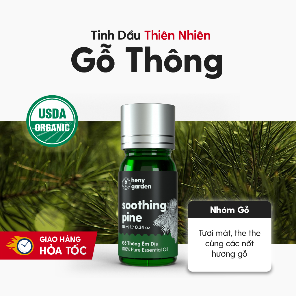 Tinh Dầu Thông Organic Thiên Nhiên Nguyên Chất Đậm Đặc HENY GARDEN Xông Thơm Phòng, Làm Nến Thơm Thư Giãn Giúp Dễ Ngủ 10mL