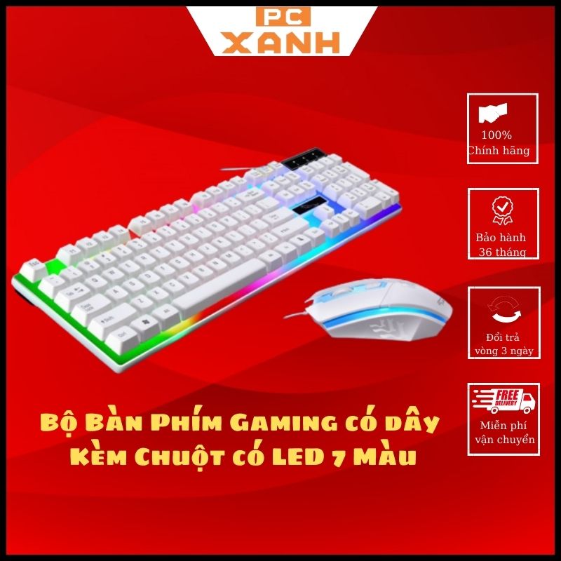 Bộ bàn phím gaming có dây kèm chuột máy tính có led 7 màu