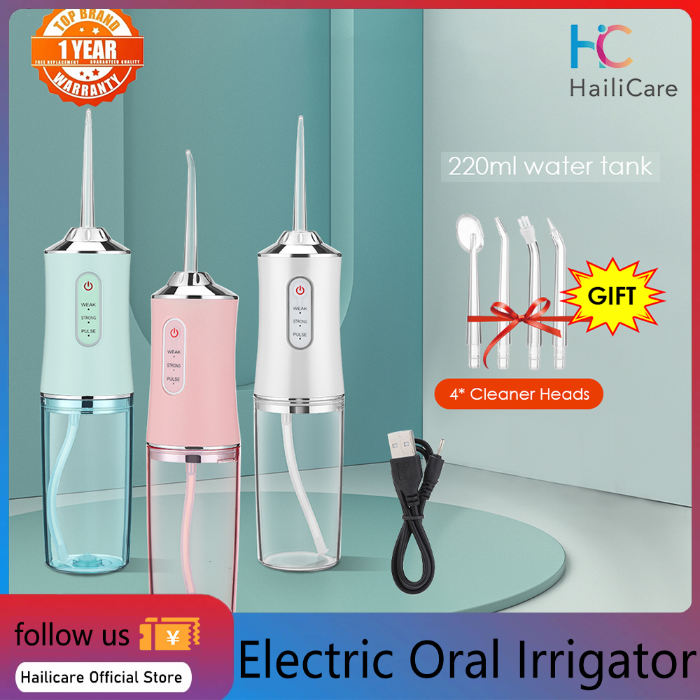 ⚡TẶNG 4 ĐẦU VỆ SINH RĂNG⚡Hailicare Máy Tăm Nước Răng 220Ml, Máy Tăm Nước Tăm Phun Nước, Tăm Nước Oral Irrigator Cầm Tay-1400 Vòng/phút Bàn Chải Đánh Răng Làm Sạch Răng 3 Chế Độ Máy Vệ Sinh Răng Miệng
