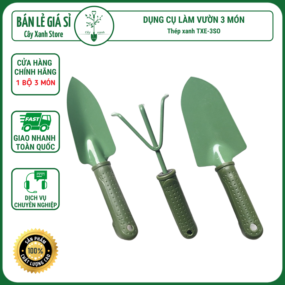 Dụng cụ làm vườn 3 món dùng cào đất, xúc đất trồng hoa, trồng rau sạch, cây cảnh