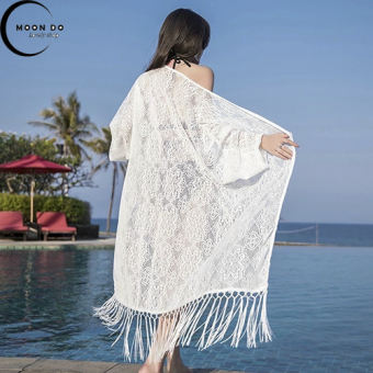 Áo choàng ren trắng, áo lưới trắng đen, áo khoác nữ mặc ngoài bikini khi đi biển, đi bơi - Freesize