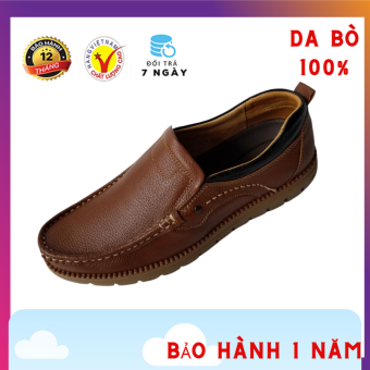 Giày Lười Nam Da Bò, Giày Mọi Nam Da Bò Thật Khâu Đế Cao Cấp HKT GM709