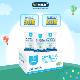 [Thùng 48 bịch 220ml] Sữa Dinh Dưỡng Tiệt Trùng VPMilk Omega Có Đường Cho Bé Từ 1 Tuổi