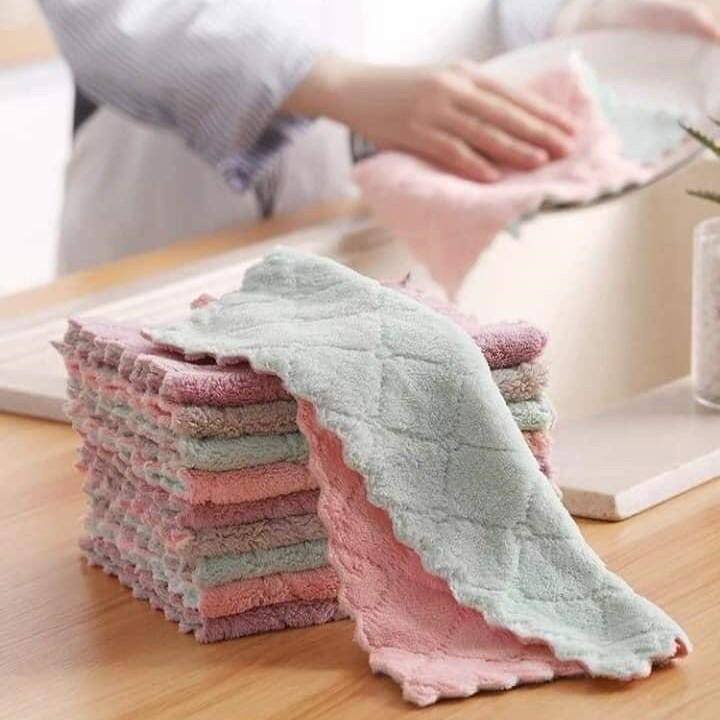 Set 10 Khăn lau đa năng siêu thấm hút 2 mặt - khăn lau bếp, chén đĩa mềm mịn 15x25cm