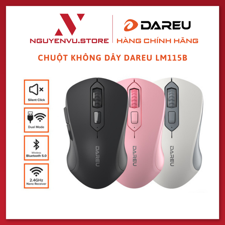 Chuột không dây dareu lm115b bluetooth 5.0 + wireless 2.4ghz silent - hàng chính hãng