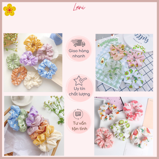 Dây cột tóc vải scrunchies quả bơ, đồ buộc tóc crunchies avocado phụ kiện tóc
