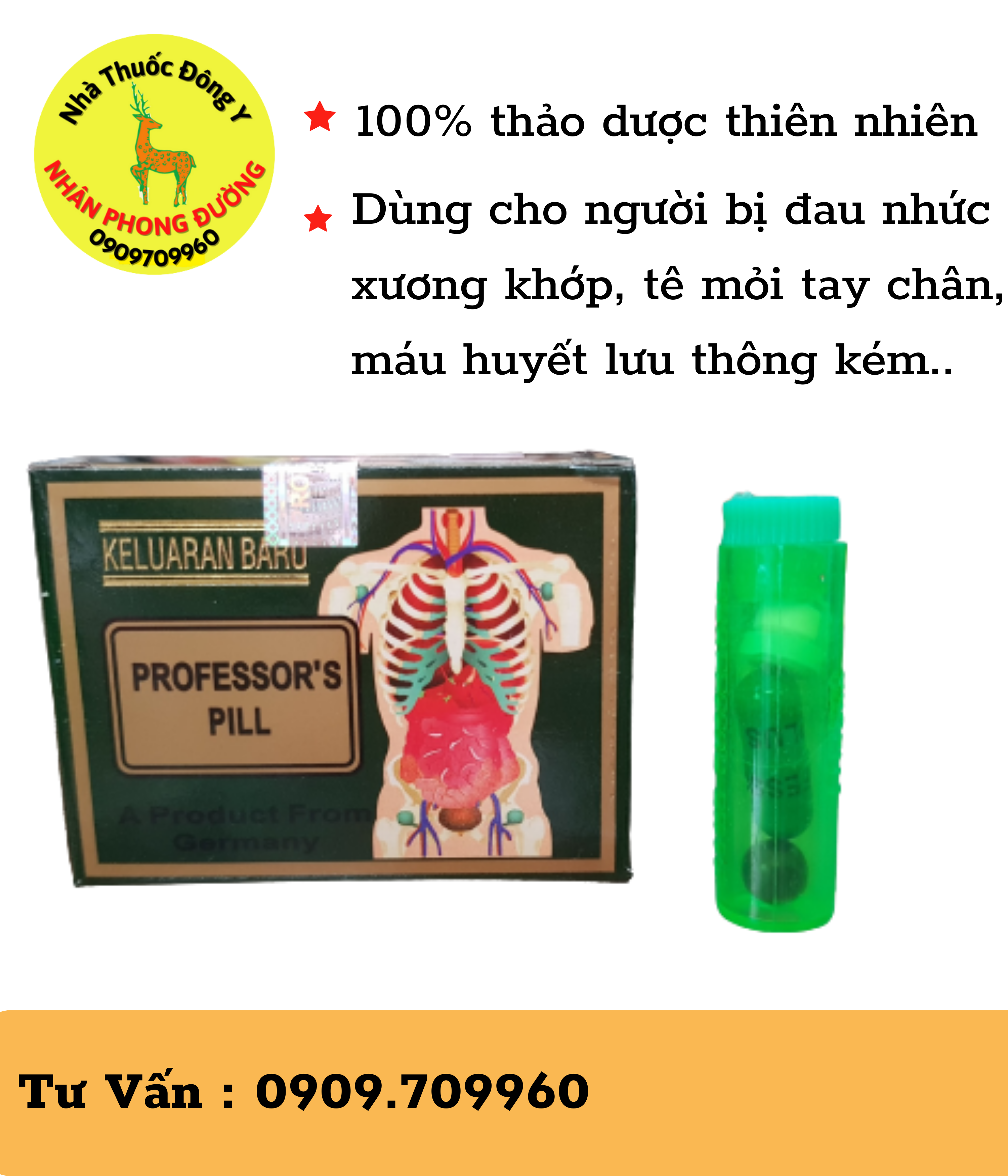 Xương khớp Professor’s Pill Keluaran Baru màu Xanh made in Malaysia hỗ trợ người bị phong thấp xương khớp nhức mỏi,tê bì tay chân hạn chế vận động