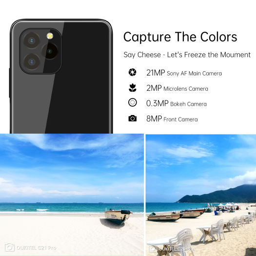 OUKITEL C21 PRO Android 11 6.39'' HD + 21MP Camera ba phía sau Điện thoại di động Pin 4000mAh 4GB + 64GB 256GB Có thể mở rộng 4G Hai SIM Điện thoại thông minh nhận dạng khuôn mặt / vân tay
