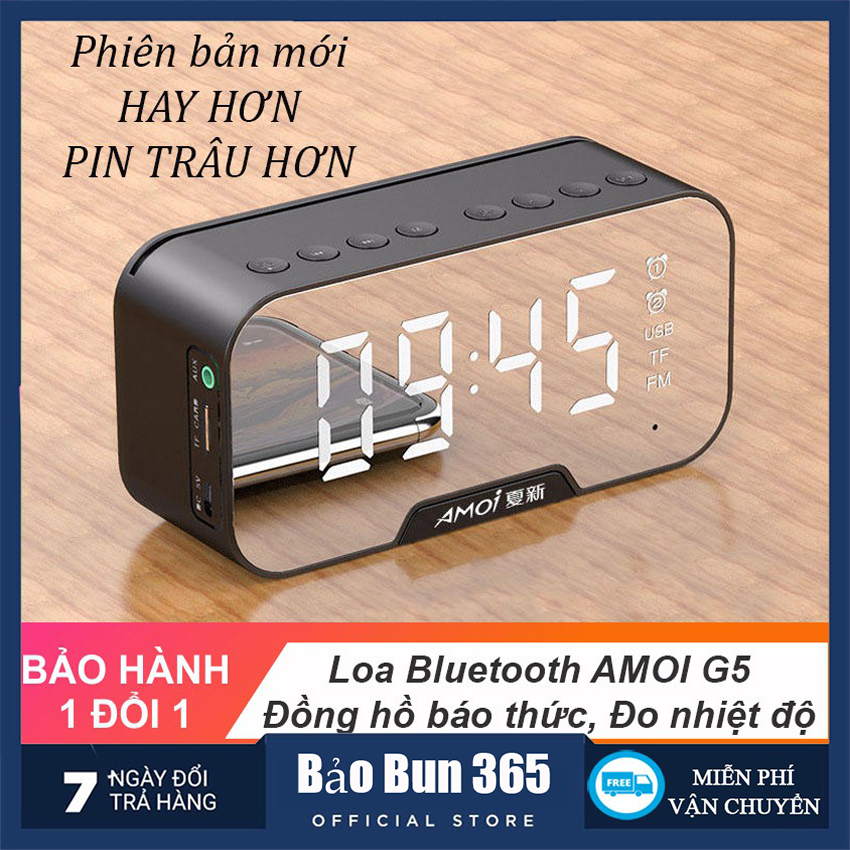 Loa bluetooth G5, loa bluetooth mini, có màn hình led hiển thị, loa kiêm đồng hồ báo thức, đo nhiệt độ phòng, mặt kính tráng gương, loa kiêm giá đỡ điện thoại, loa không dây extrabass