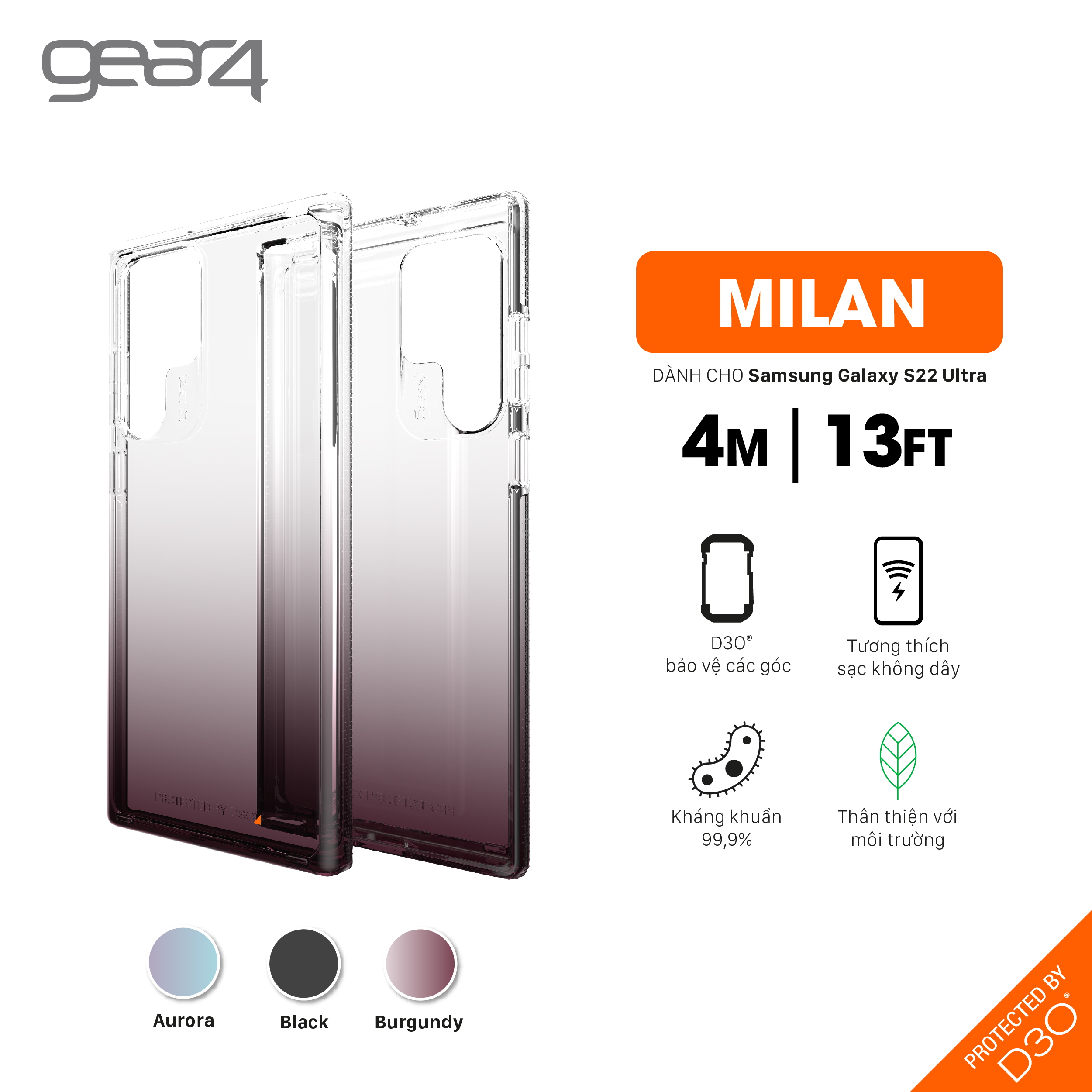 Ốp lưng chống sốc Gear4 D3O Milan 4m cho Samsung Galaxy S22 series