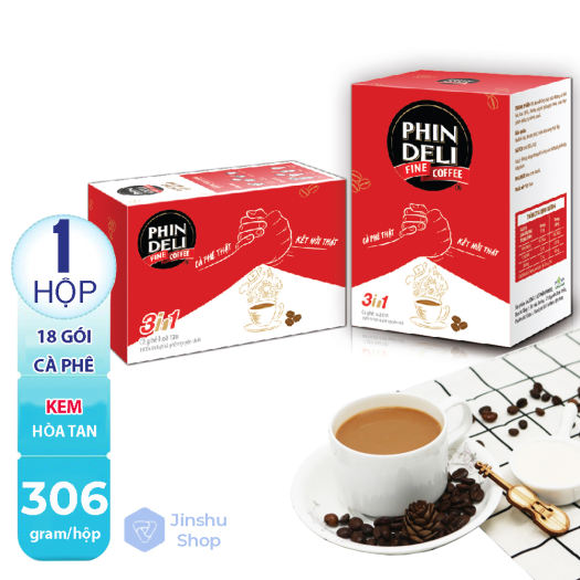 CÀ PHÊ HÒA TAN ĐẬM ĐÀ ] Hộp 18 gói (306g) cà phê thật phin 3 in 1 hòa tan PHIN DELI FINE COFFEE ( Date mới 12 tháng)-[ 12.12 Hot Deals