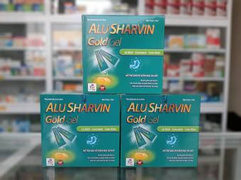 Alu Sharvin Gold Gel - Hỗ trợ giảm axit dịch vị, bảo vệ niêm mạc dạ dày, cải thiện và giảm thiểu các biểu hiện của viêm loét dạ dày, tá tràng {hộp 20 gói} - QT Thu Lan TL195