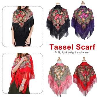 INMA Khăn Quàng Cổ Tua Rua Cổ Điển Vải Bông Thời Trang Phong Cách Nga Khăn Quàng Cổ Vuông Khăn Choàng Quấn