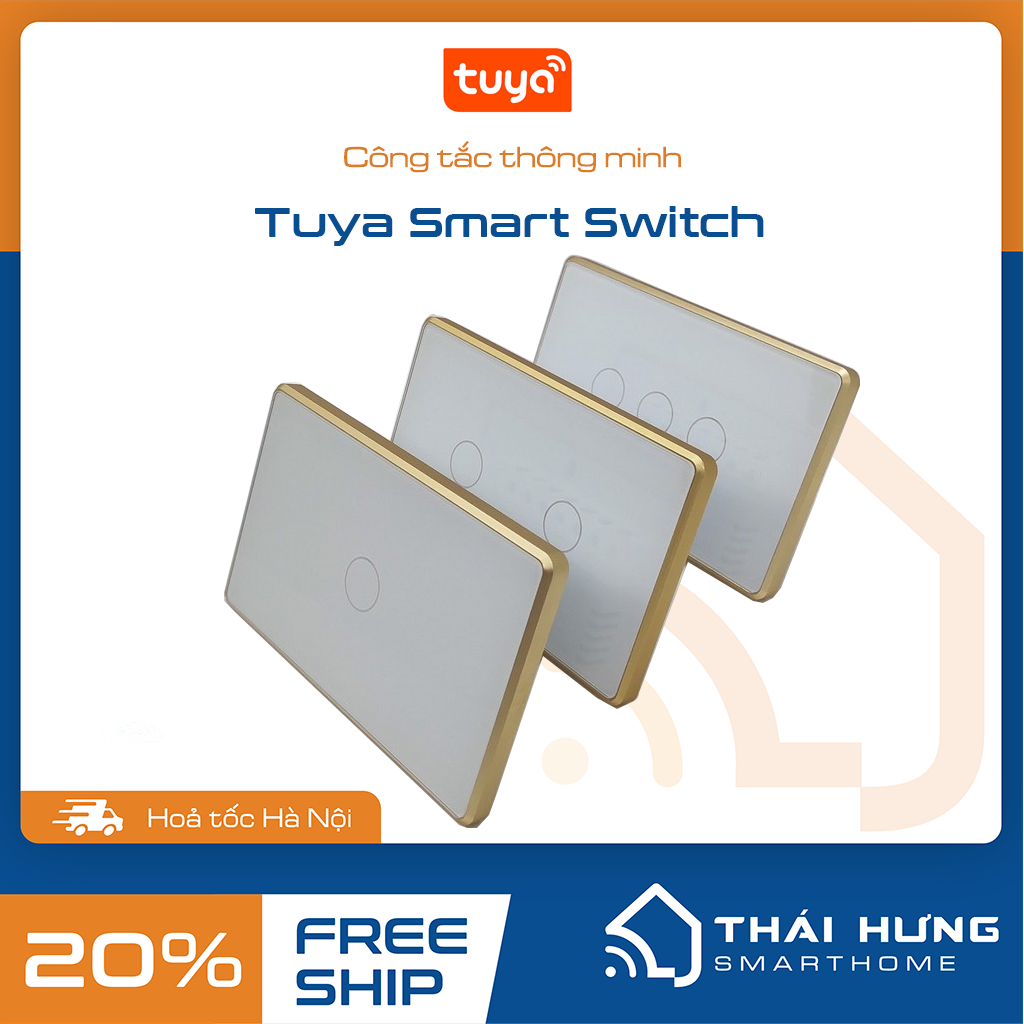 Công tắc Tuya Zigbee 3.0 viền vàng, mặt kính cao cấp hệ Tuya - Smart Life, 1-4 nút, 2 màu đen trắng - hình chữ nhật, Zigbee.