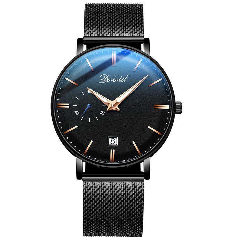 Đồng Hồ Nam DIZIZID Dây Thép Lụa Đen Chạy Lịch Ngày 2 Kim Cao Cấp - Mẫu Mới 2020