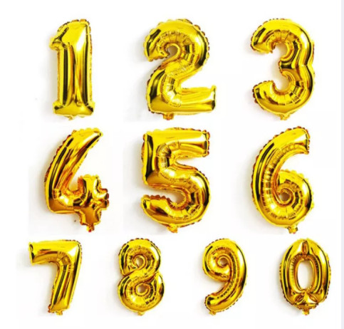 Bóng Số Tráng Nhôm 40cm -Vàng Gold/ Bạc/Hồng tim, trang trí sinh nhật, tiệc
