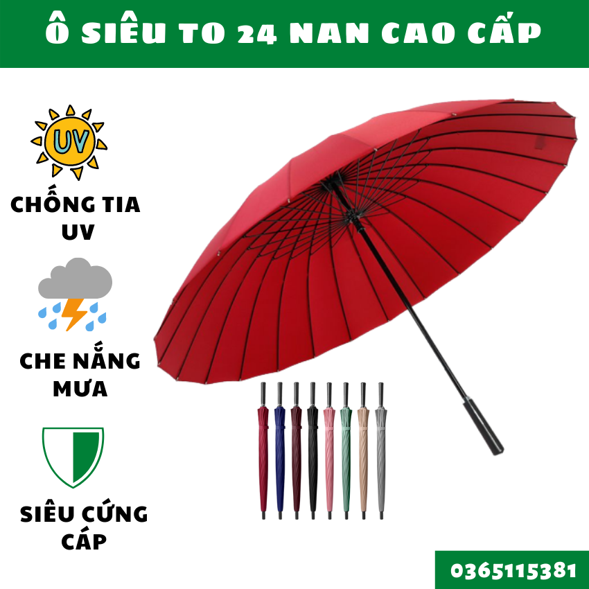 Ô dù cầm tay cao cấp, ô 24 nan, du cam tay - ô siêu to 24 nan cao cấp, kiểu dáng thời trang, chống tia uv - bảo hành uy tín