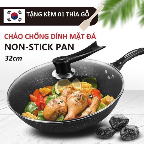 Chảo Chống Dính Vân Đá Coopia Hàn Quốc Có Nắp Kính 32CM ,Chảo Đá Chống Dính Hàn Quốc Sâu Lòng,Chảo đá Chảo rán, chiên ,Chảo vân đá chống dính Vân Đá Coopia Hàn Quốc với thiết kế tay cầm cách nhiệt an toàn hàng cao cấp BH 12 THÁNG