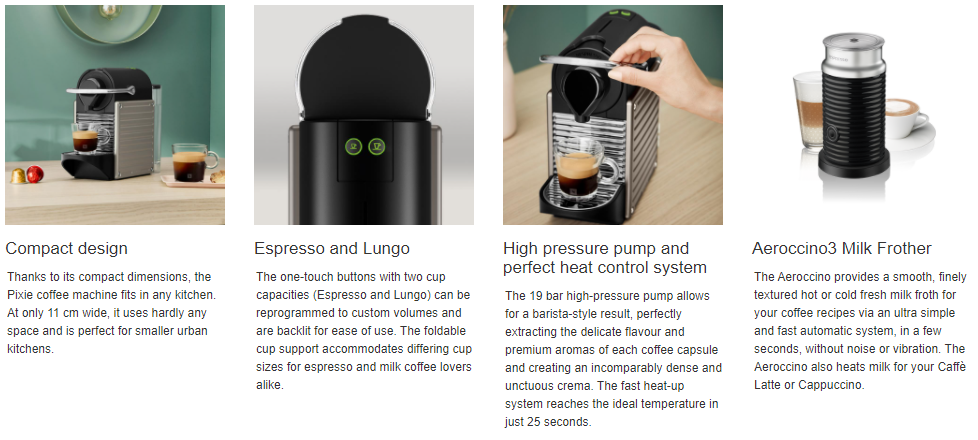 Nespresso Pixie with Aeroccino Coffee Machine - Titan