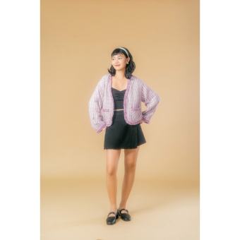 LIBÉ - Áo khoác cardigan tay dài dáng lửng vải tweed màu hồng