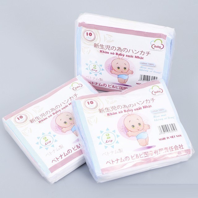 Set 10 chiếc khăn xô sữa 2 lớp 100% cotton mềm mại cho bé