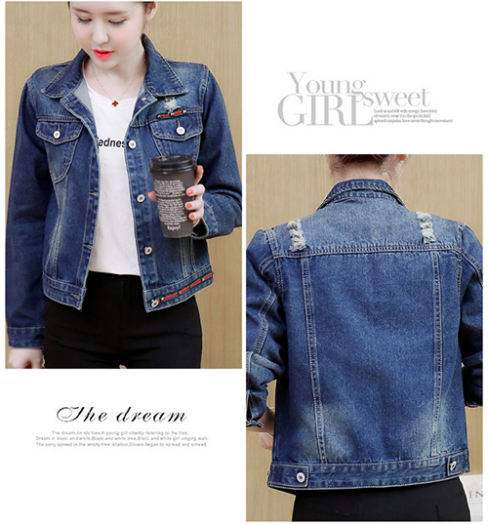 Áo Khoác Jean Nữ Đính Viền Màu