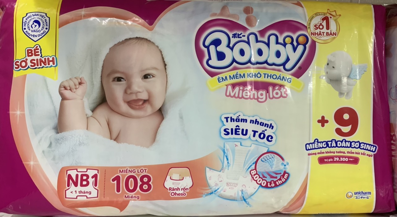 Miếng lót sơ sinh bobby nb1 - 108 miếng
