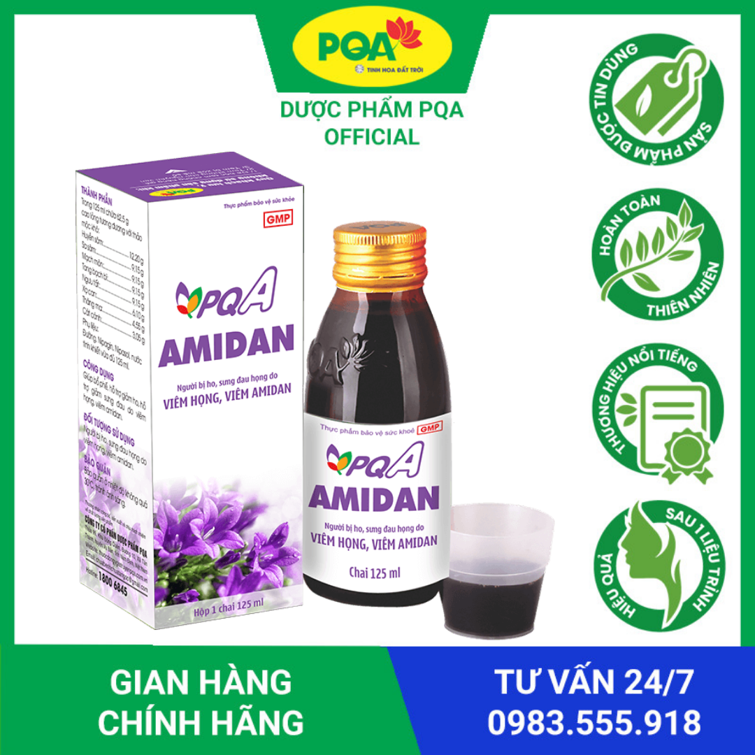 PQA Amidan chai 125ml dùng cho người bị viêm họng, viêm amidan, ngứa rát cổ họng