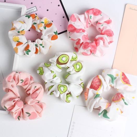 Dây cột tóc vải scrunchies quả bơ, đồ buộc tóc crunchies avocado phụ kiện tóc