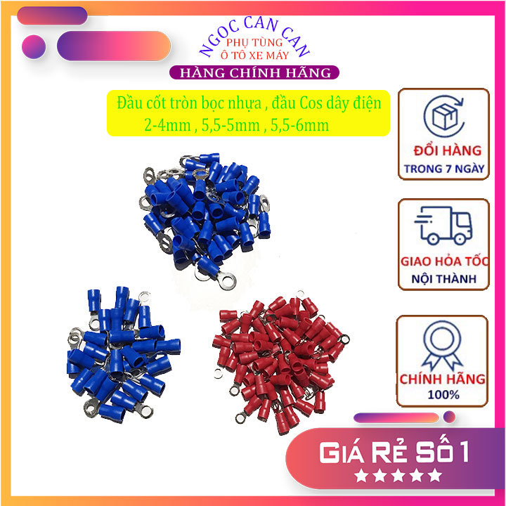 Đầu cốt tròn bọc nhựa , cos dây điện cách điện 2-4mm 5-5,5mm 5,5-6mm
