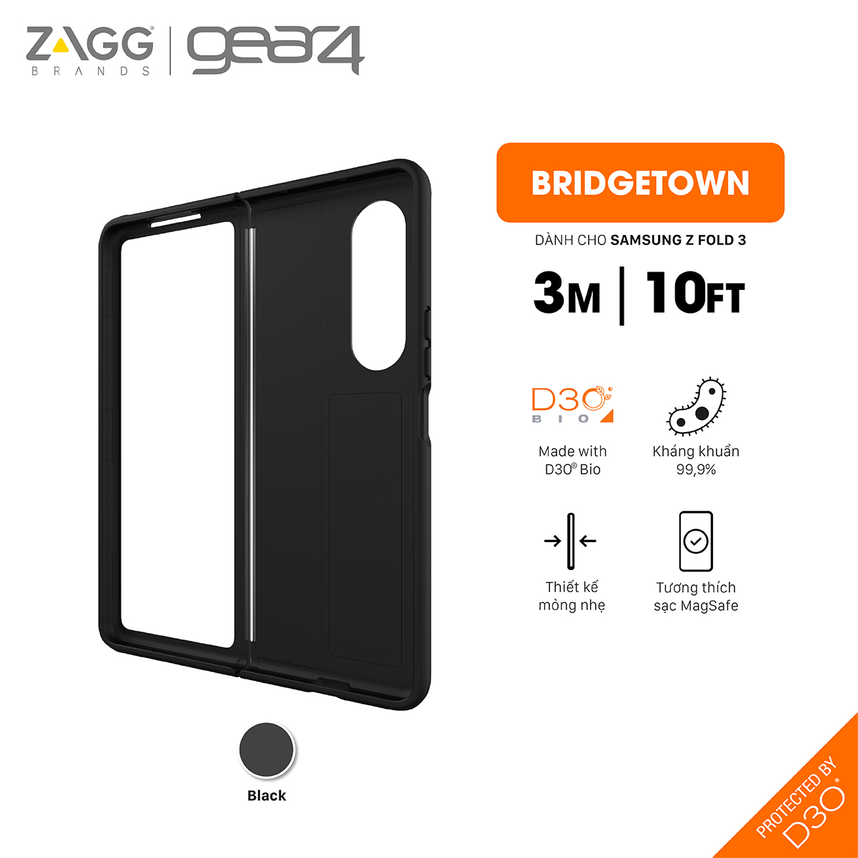 Ốp lưng chống sốc gear4 d3o bridgetown 3m cho samsung galaxy z fold 3 5g