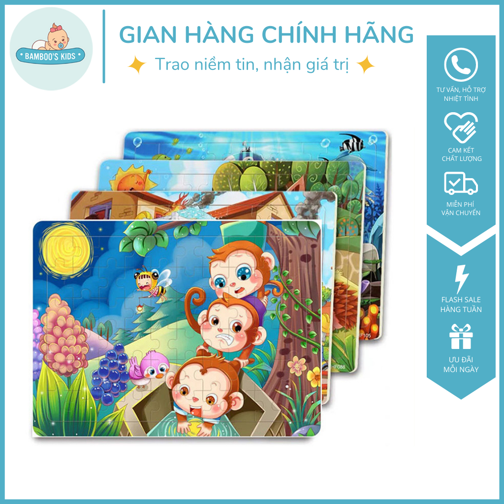 Tranh Ghép Hình 60 Mảnh - Chất liệu gỗ cao cấp, nhiều mẫu lựa chọn - Đồ chơi cho bé rèn luyện trí nhớ và tư duy logic - phát triển tư duy sáng tạo, tranh ghep hinh, tranh ghep go 60 mieng, tranh xep hinh, do choi xep hinh - Bamboo'Kids