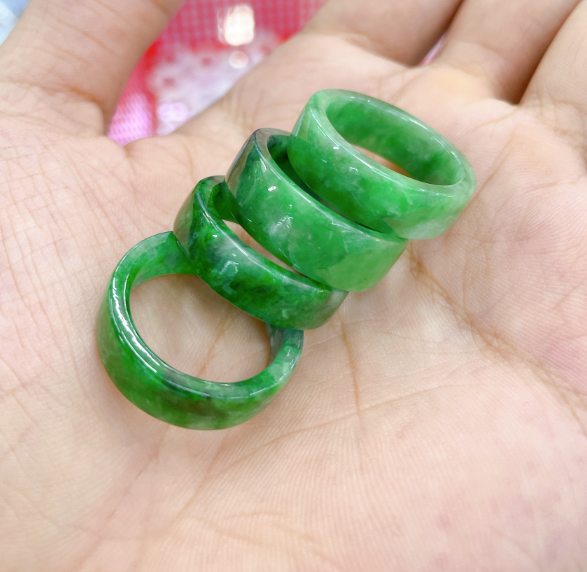 🍁hcm- nhẫn trơn cẩm thạch bản vuông xanh sơn thủy đá a-đủ size dkt silver