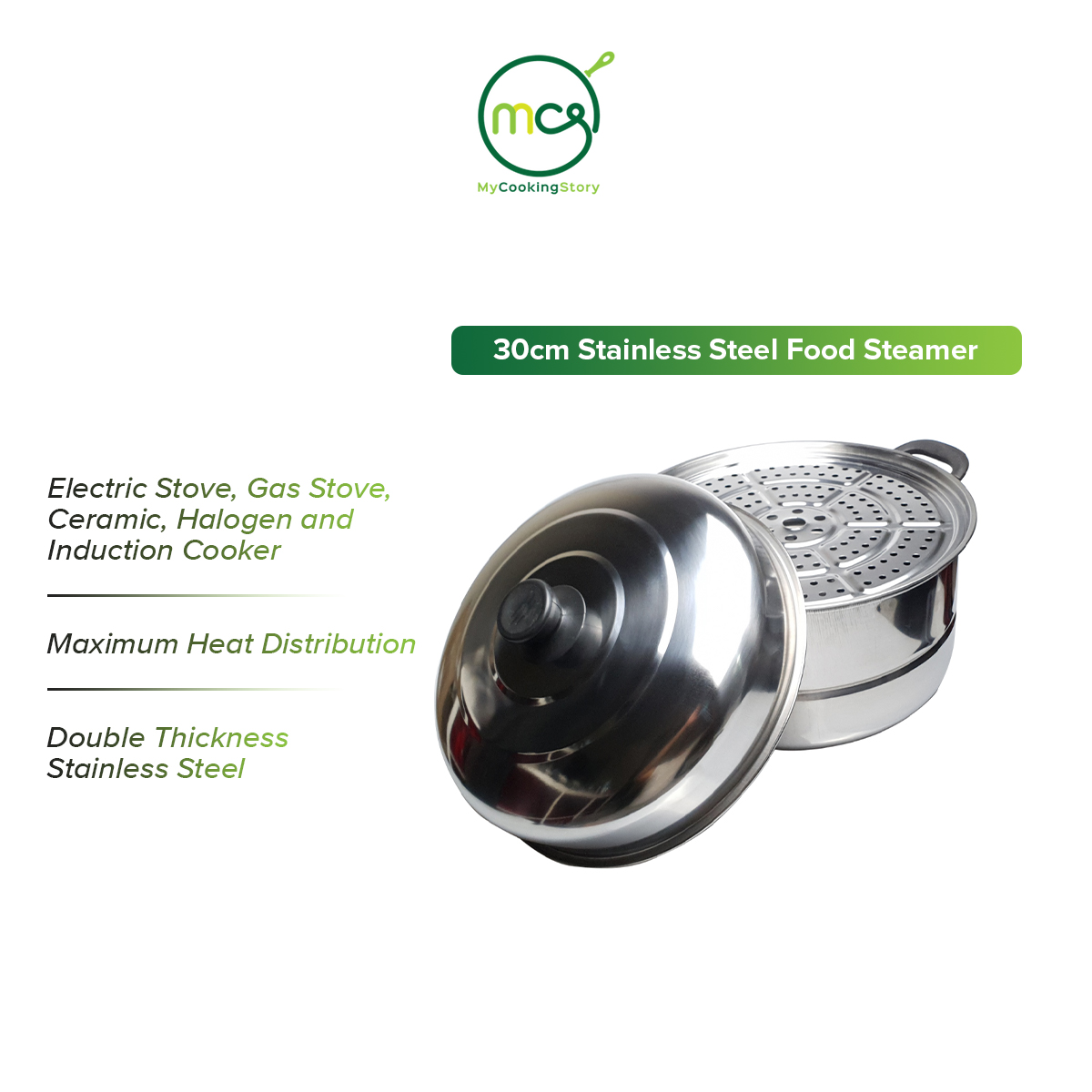 Gambar My Cooking Story   Yuri 30cm Stainless Steel Food Steamer (2 Tier)