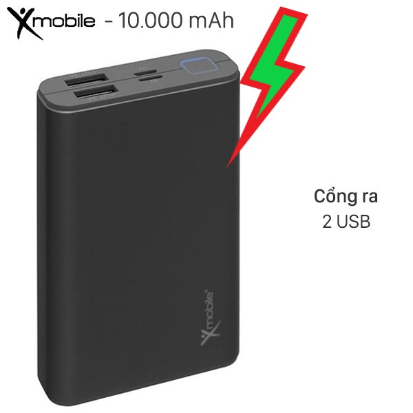 JP90S (tặng kèm cáp sạc) Pin sạc dự phòng 10.000 mAh Lightning Xmobile LJ JP90S Nhôm Xám