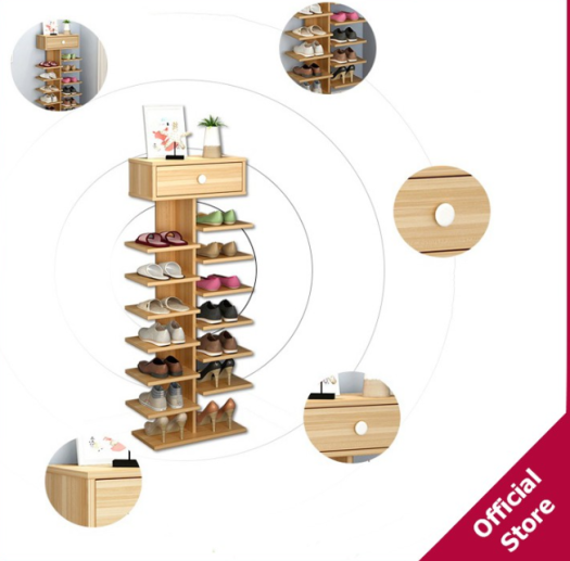 Kệ giày gỗ 6 tầng - Kệ để giày dép gỗ- Có ngăn tủ phụ - Giá để giày, Kệ Giày, Kệ giầy dép - Tủ giày gỗ 6 tầng mẫu mới