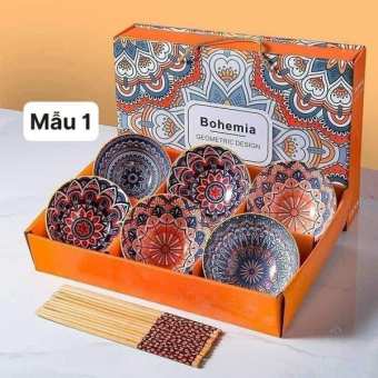 Bộ bát đũa ăn cơm kiểu Nhật mới-SET BÁT THỔ CẨM 6 BÁT + ĐŨA
