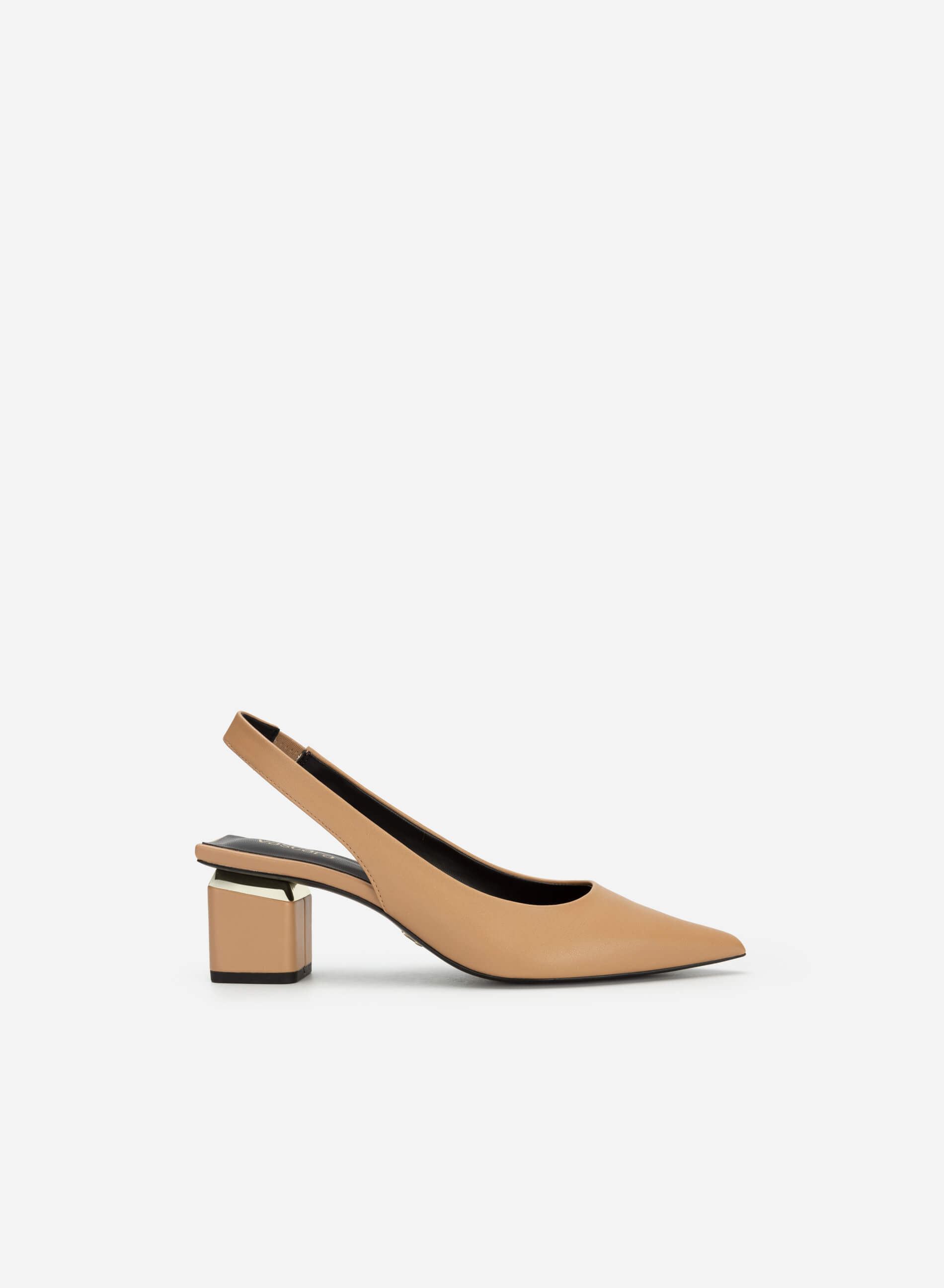 Giày slingback nữ bít mũi nhọn gót trụ cut-out vascara - bmn 0531 - màu be/trắng/đen