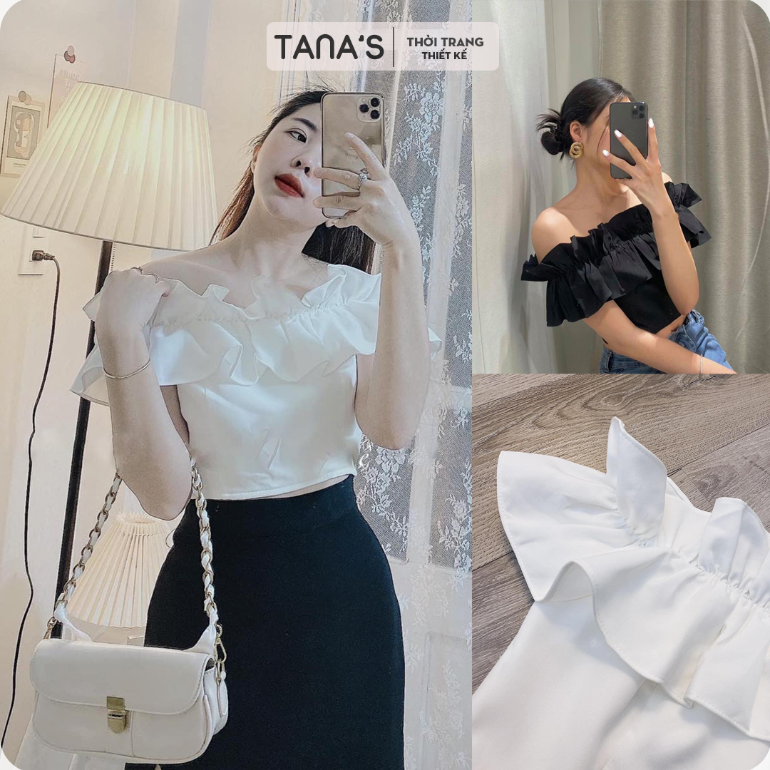 Áo croptop trễ vai viền bèo