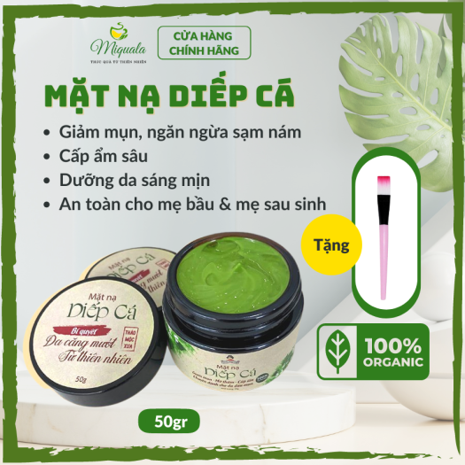 Mặt Nạ Giảm Mụn Diếp Cá Thảo Mộc Xưa - Cấp Ẩm, Ngừa Mụn Sạm Nám, Se Khít Lỗ Chân Lông, Dành Cho Da Dầu Mụn, 100% Thiên Nhiên, An Toàn Cho Mẹ Bầu - Tặng Cọ Đắp Mặt Nạ | 50gr - Miquala
