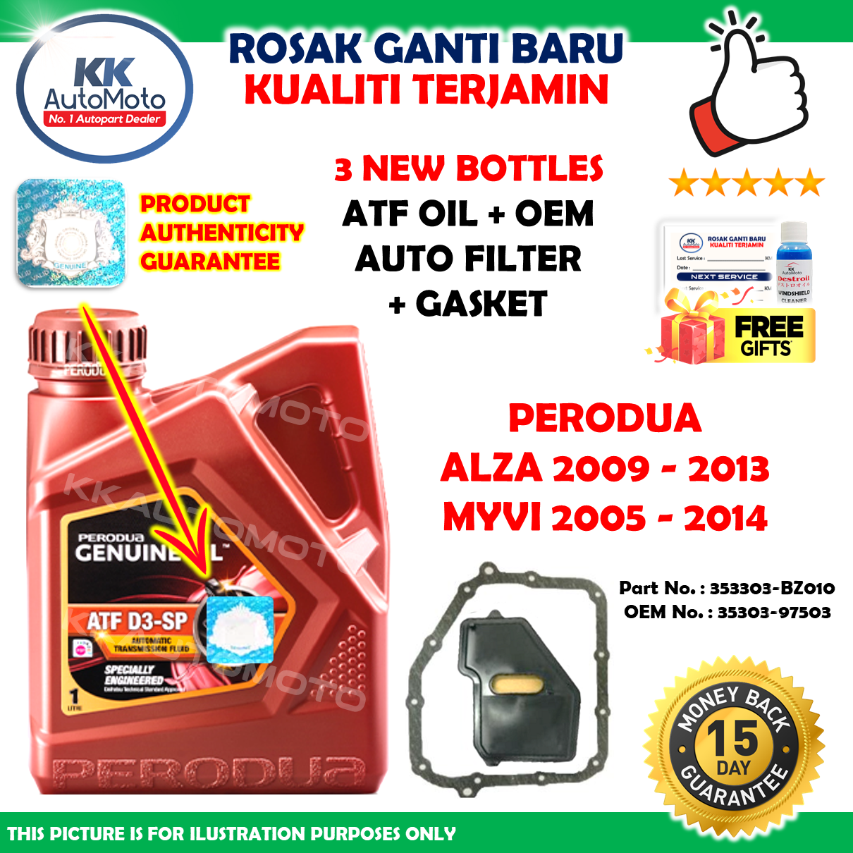 3 Botol Perodua ATF SP3 D3SP Myvi (05 14) Old Alza (09 13) + Auto