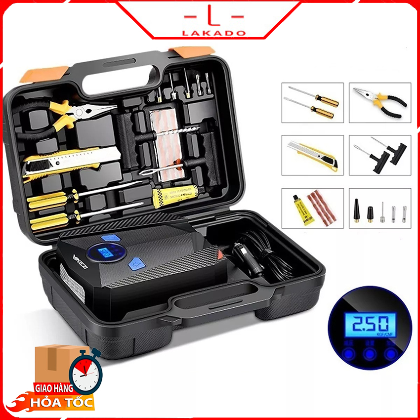 Bơm lốp ô tô, Bơm lốp ô tô xe hơi điện tử tự ngắt AIKESI, màn hình LED hiện thị thông minh-BH 12 tháng-LAKADO