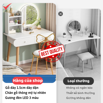 Bàn trang điểm gương có Led kèm tủ đựng đồ tiện sử dụng, sang trọng hiện đại, bàn phấn chân gỗ thông tự nhiên chắc chắn bền bỉ