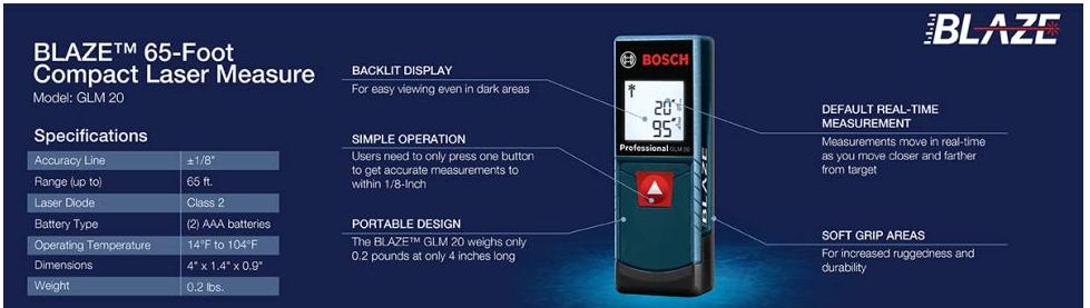 Bosch Compact Laser Distance Measure 65 Feet Glm 20 Lazada Singapore